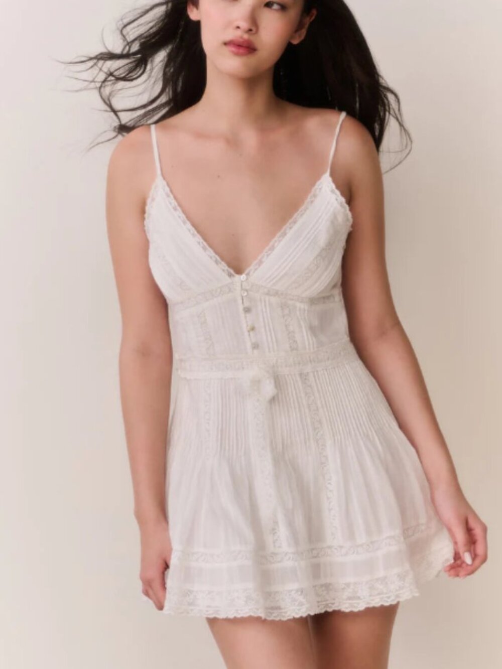 LoveShackFancy Zirelle Cotton Lace-Trimmed Mini Dress in White